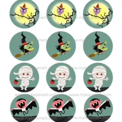 Juego 12 Impresiones Papel Comestible Halloween Modelo F 6 cm