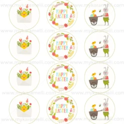 Juego 12 Impresiones Papel de Azúcar Logo Happy Easter B 6 cm