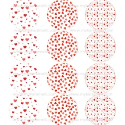 Juego 12 Impresiones Papel de Azúcar Corazones Modelo A 6 cm