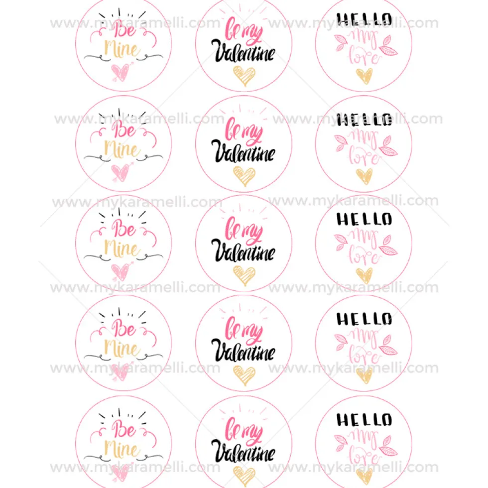 Juego 15 Impresiones Papel de Azúcar Logo San Valentín D 5 cm