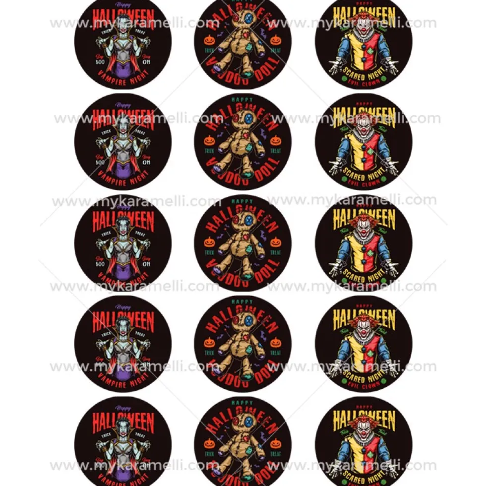 Juego 15 Impresiones Papel Comestible Halloween Monsters A 5 cm