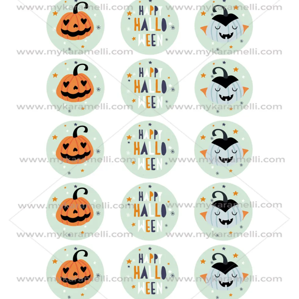 Juego 15 Impresiones Papel de Azúcar Happy Halloween 5 cm