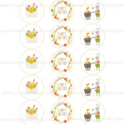 Juego 15 Impresiones Papel de Azúcar Logo Happy Easter B 5 cm