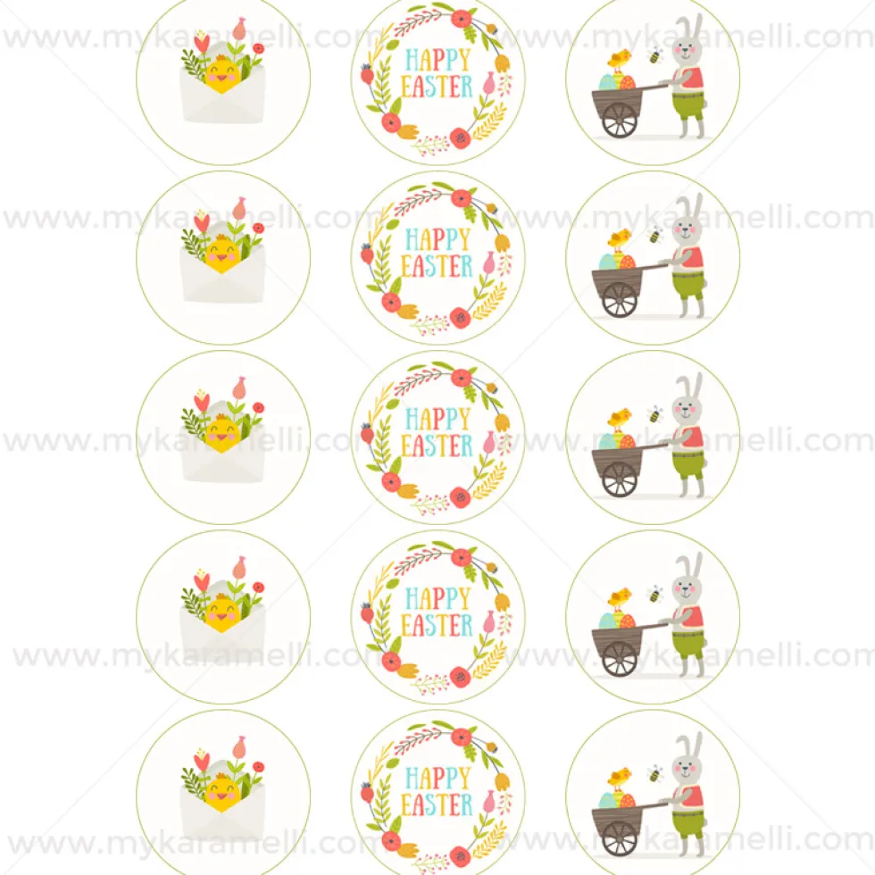 Juego 15 Impresiones Papel de Azúcar Logo Happy Easter B 5 cm