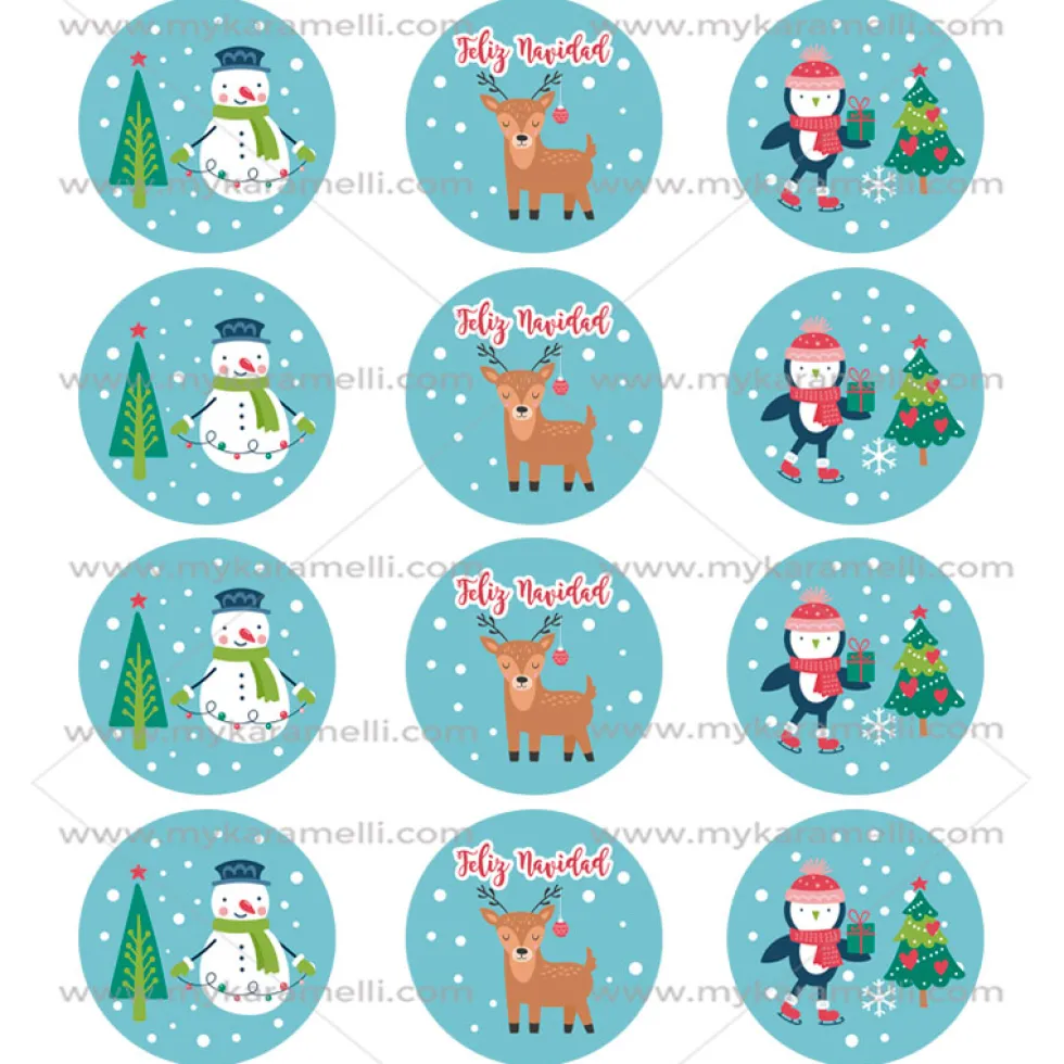 Juego 12 Impresiones Papel de Azúcar Navidad Modelo D 6 cm