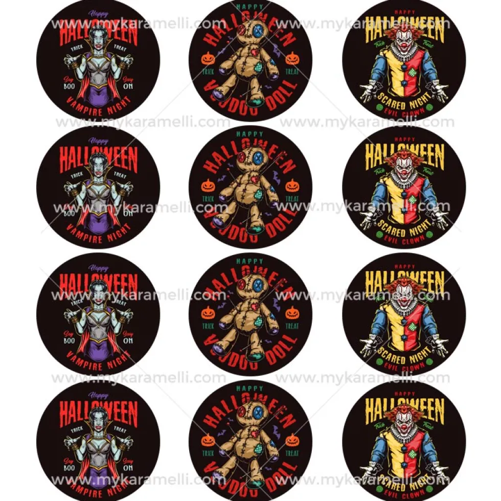 Juego 12 Impresiones Papel Comestible Halloween Monsters A 6 cm