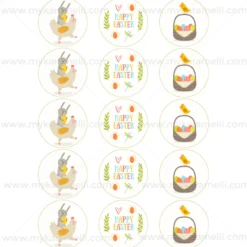 Juego 15 Impresiones Papel de Azúcar Logo Happy Easter A 5 cm