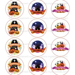 Juego 12 Impresiones Papel Comestible Dulce Halloween B 6 cm