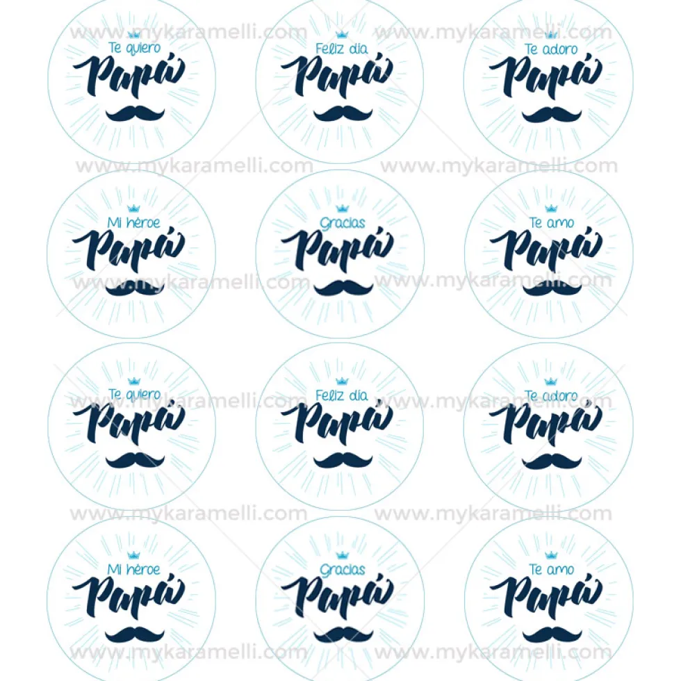 Juego 12 Impresiones Papel de Azúcar Día del Padre I 6 cm