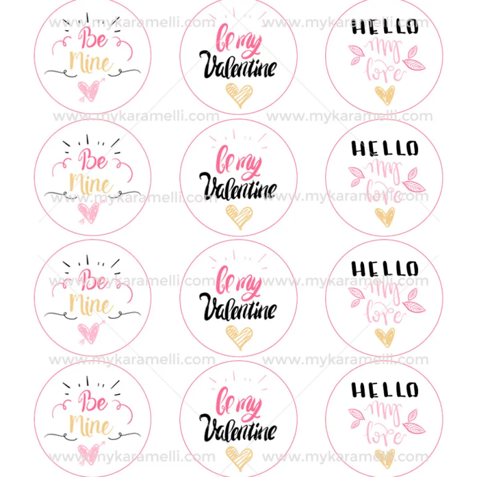 Juego 12 Impresiones Papel de Azúcar Logo San Valentín D 6 cm