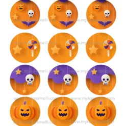 Juego 12 Impresiones Papel Comestible Halloween Modelo G 6 cm