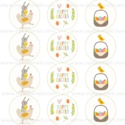 Juego 12 Impresiones Papel de Azúcar Logo Happy Easter A 6 cm