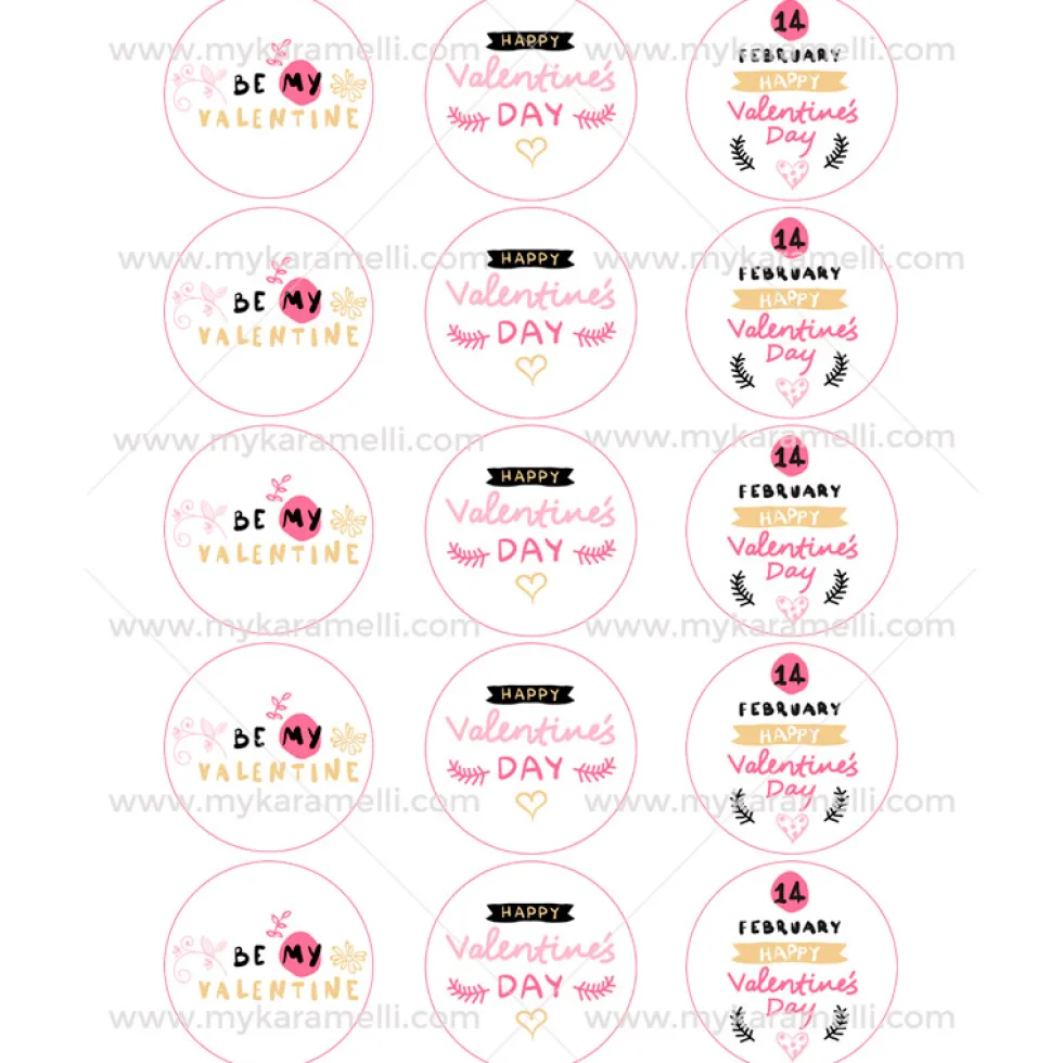 Juego 15 Impresiones Papel de Azúcar Logo San Valentín A 5 cm