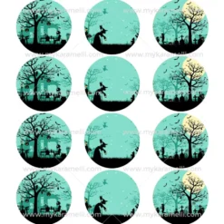 Juego 12 Impresiones Papel Comestible Halloween C 6 cm