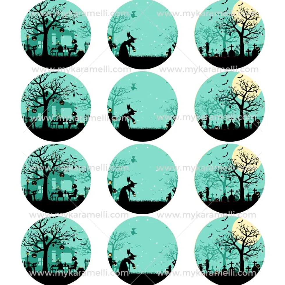 Juego 12 Impresiones Papel Comestible Halloween C 6 cm
