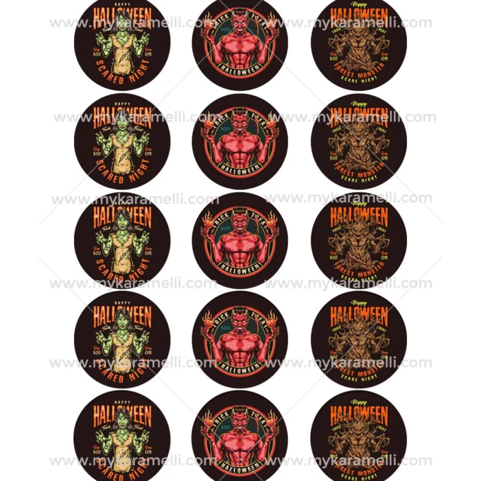 Juego 15 Impresiones Papel Comestible Halloween Monsters B 5 cm