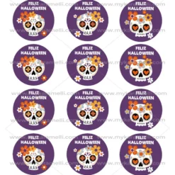 Juego 12 Impresiones Papel de Azúcar Catrinas Halloween 6 cm
