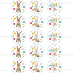 Juego 15 Impresiones Papel Comestible Conejitos de Pascua 5 cm