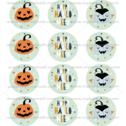 Juego 12 Impresiones Papel de Azúcar Happy Halloween 6 cm