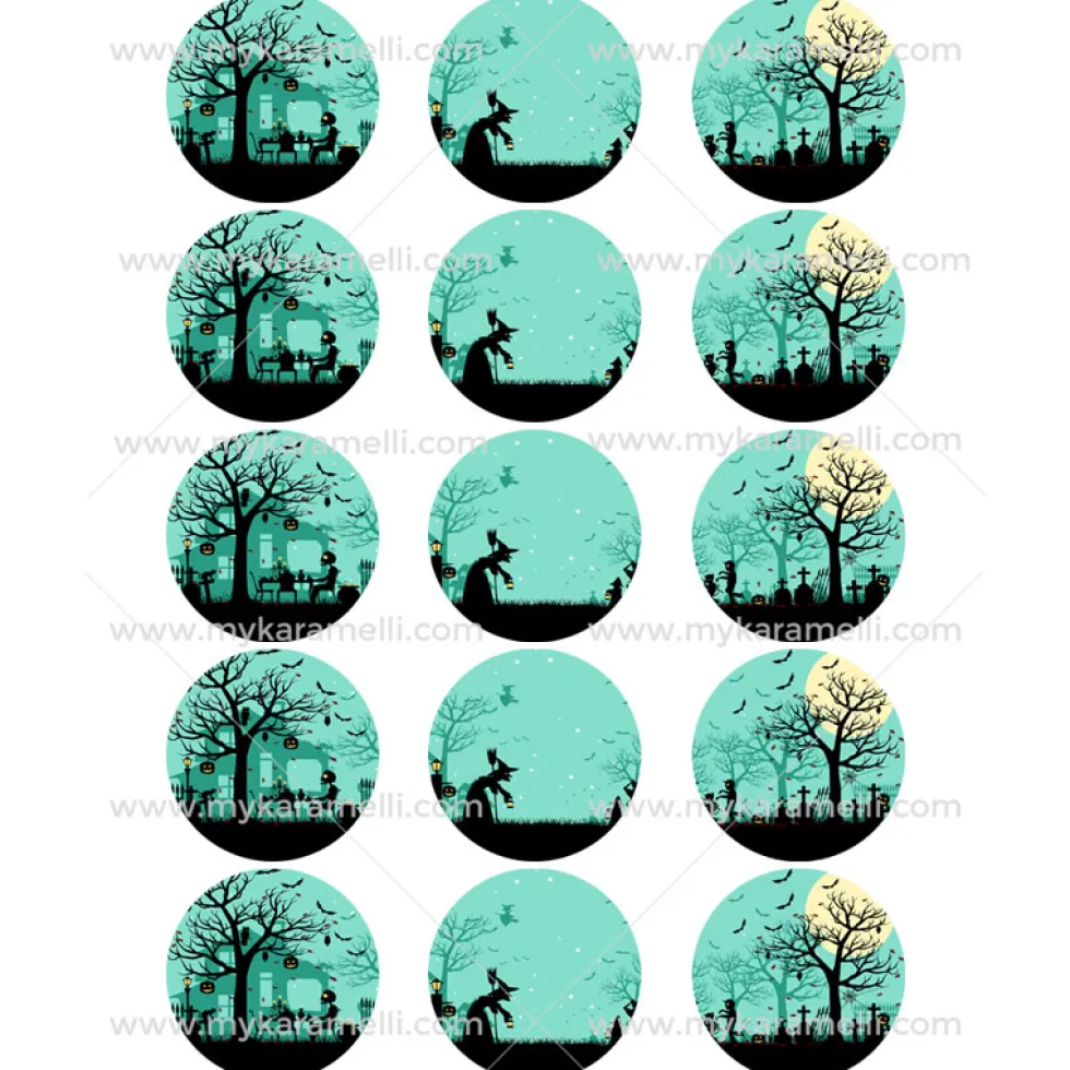 Juego 15 Impresiones Papel Comestible Halloween C 5 cm