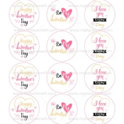 Juego 12 Impresiones Papel de Azúcar Logo San Valentín B 6 cm