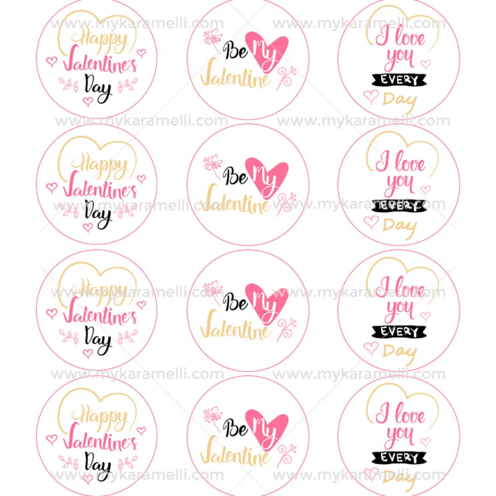 Juego 12 Impresiones Papel de Azúcar Logo San Valentín B 6 cm