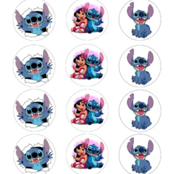 Juego de 12 Impresiones de 6 cm en Papel Comestible Stitch