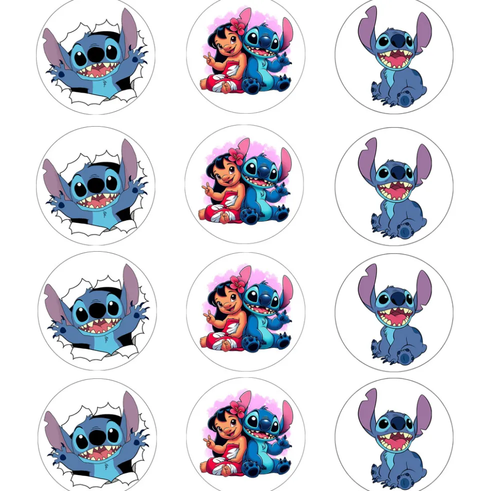 Juego de 12 Impresiones de 6 cm en Papel Comestible Stitch