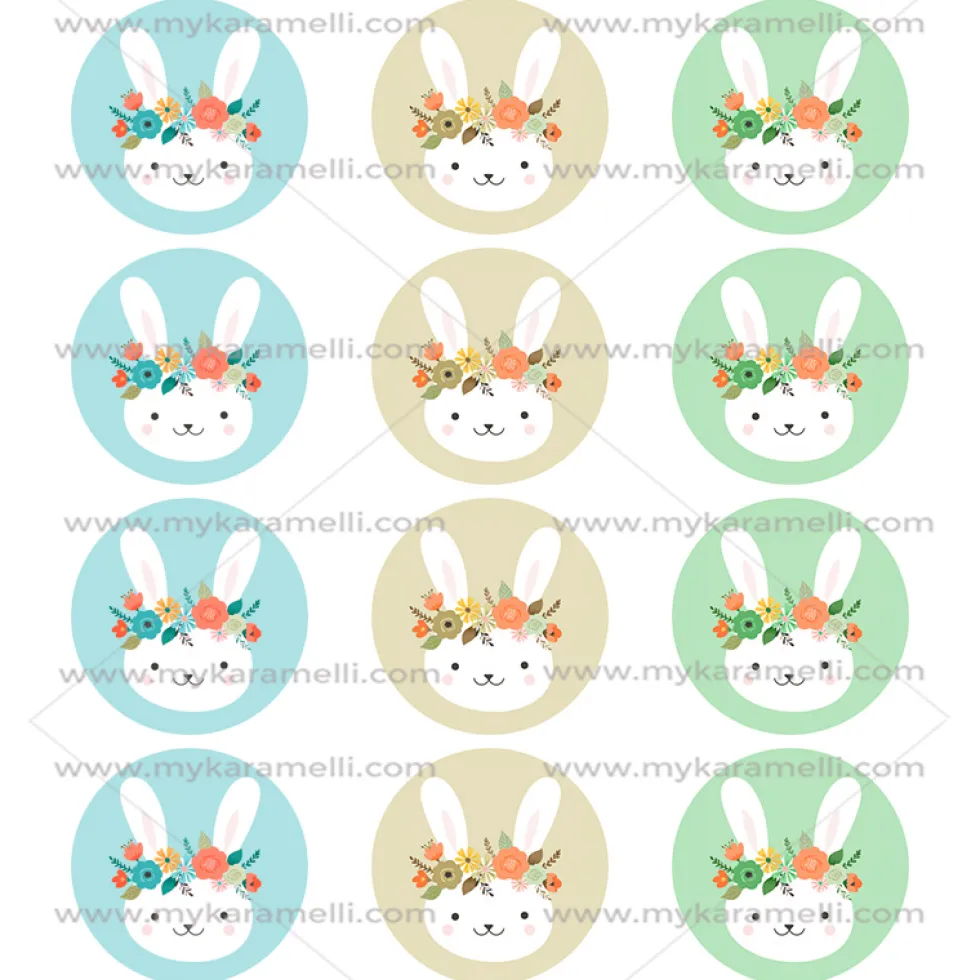 Juego de 12 Impresiones en Papel de Azúcar Pascua Modelo A 6 cm