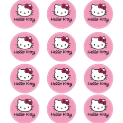 Juego de 12 Impresiones en Papel Comestible Hello Kitty 6 cm Mod B