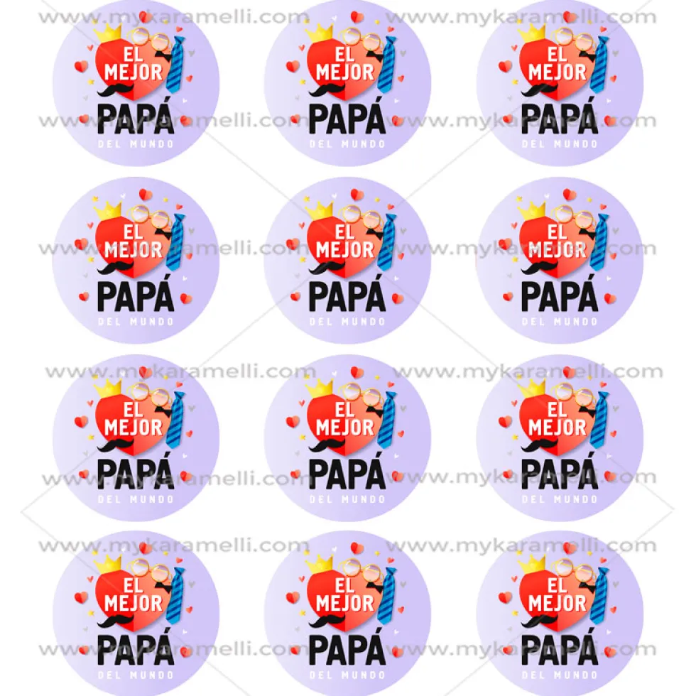 Juego de 12 Impresiones en Papel de Azúcar Día del Padre Modelo F 6 cm