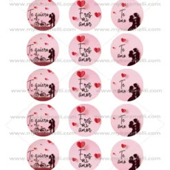 Juego de 15 Impresiones en Papel de Azúcar San Valentín Modelo C 5 cm