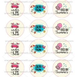 Juego de 12 Impresiones en Papel de Azúcar Verano Modelo C 6 cm