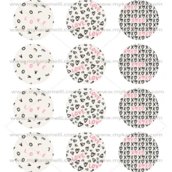 Juego de 12 Impresiones en Papel de Azúcar San Valentín Modelo B 6 cm
