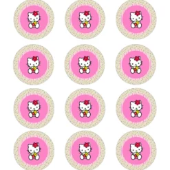 Juego de 12 Impresiones en Papel Comestible Hello Kitty 6 cm