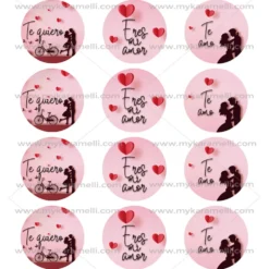 Juego de 12 Impresiones en Papel de Azúcar San Valentín Modelo C 6 cm