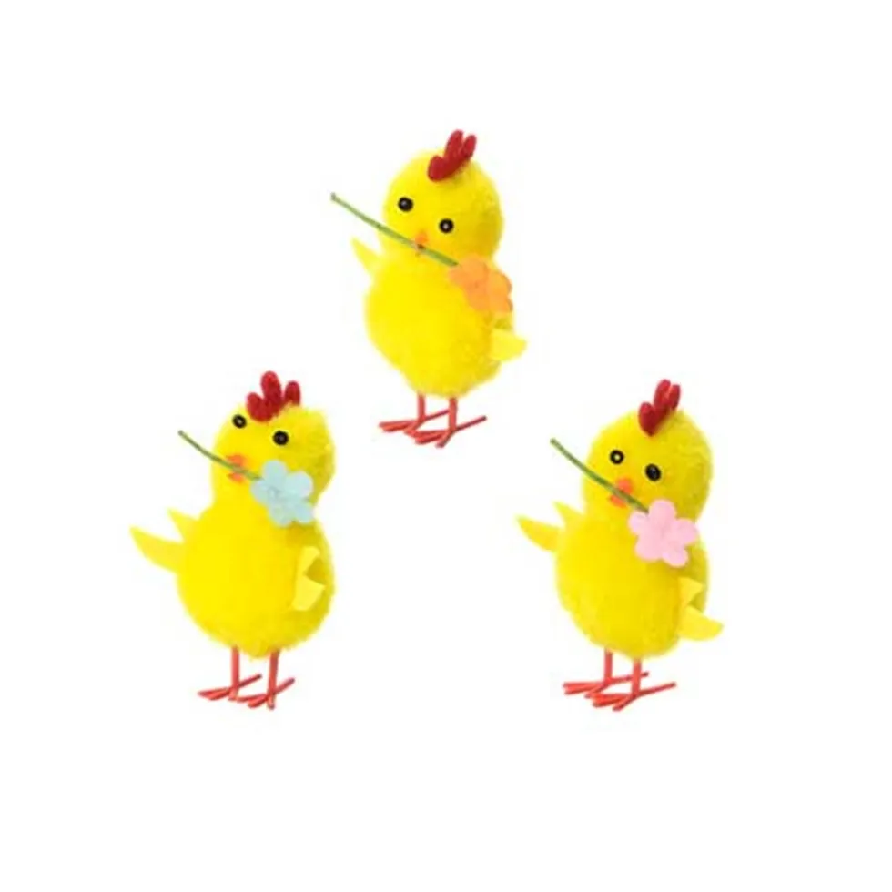 Juego de 3 Pollitos de Pascua con Flor en Pico 5 cm