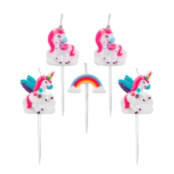 Juego de 5 Velas Unicornios y Arcoiris