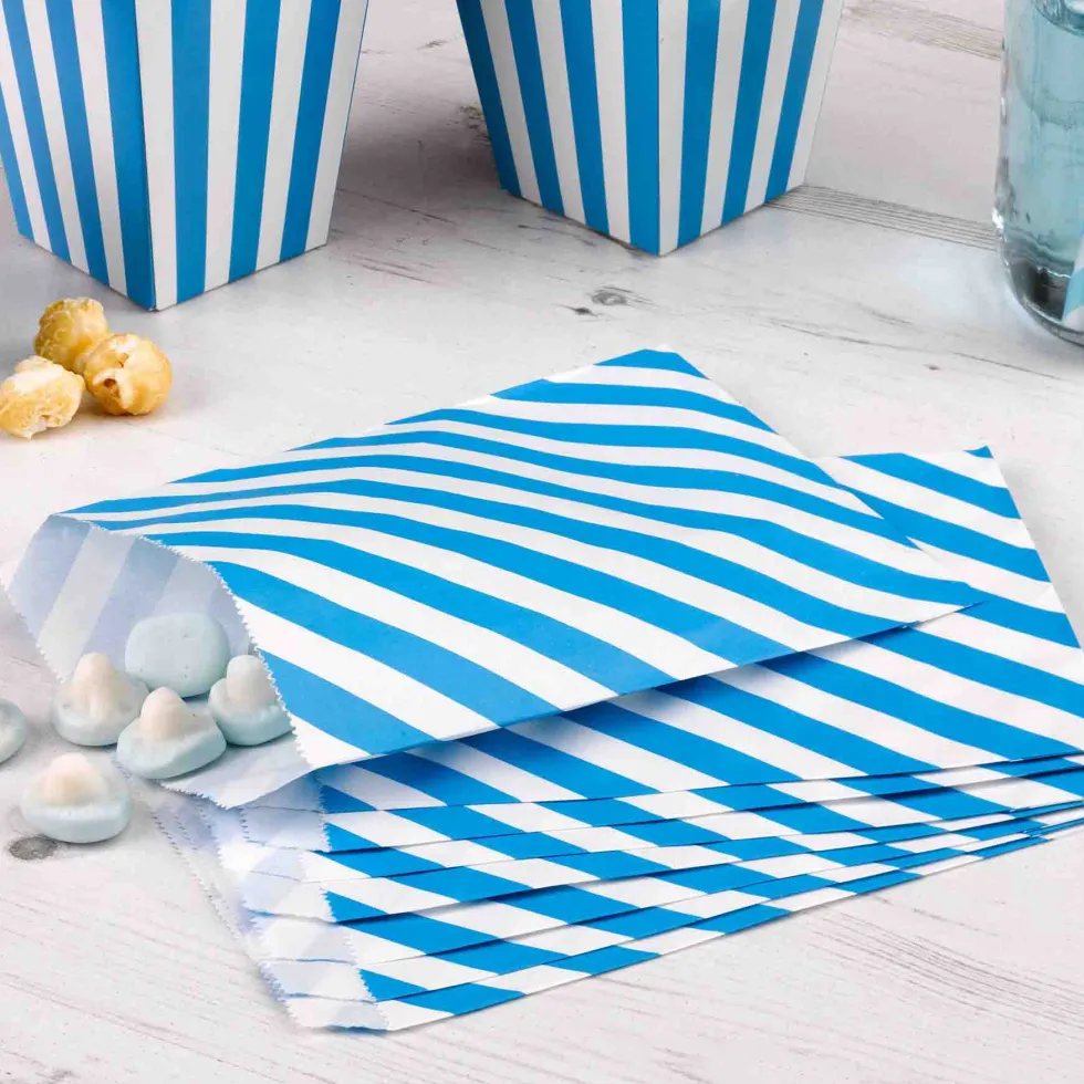 Juego de 25 Bolsas Party Rayas Azul Celeste