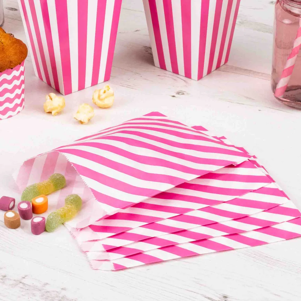 Juego de 25 Bolsas Party Rayas Fucsia