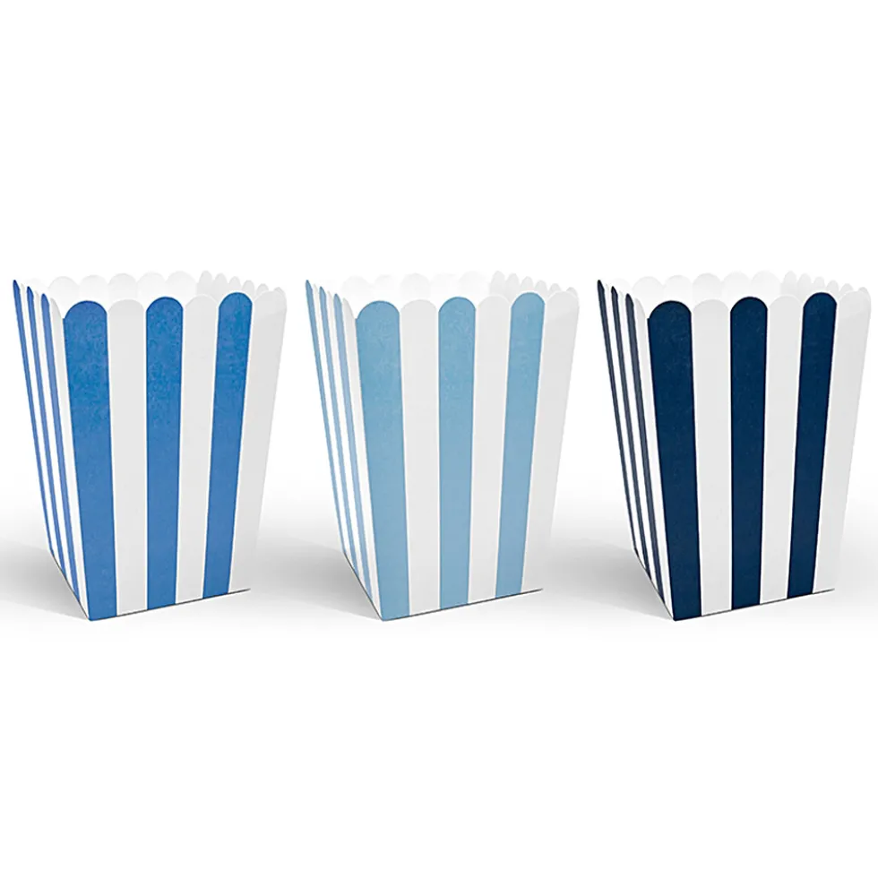 Juego de 6 Cajas para Palomitas a Rayas Azules
