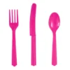 Juego de 18 Cubiertos de Plástico Fucsias