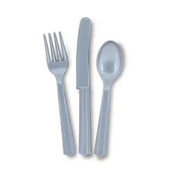 Juego de 18 Cubiertos de Plástico Plateados