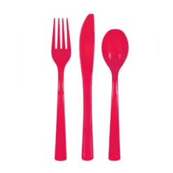 Juego de 18 Cubiertos de Plástico Rojo Rubí