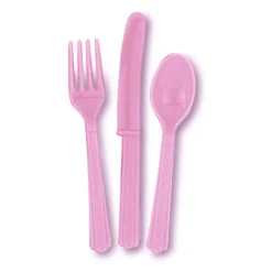 Juego de 18 cubiertos de plástico Rosa Claro
