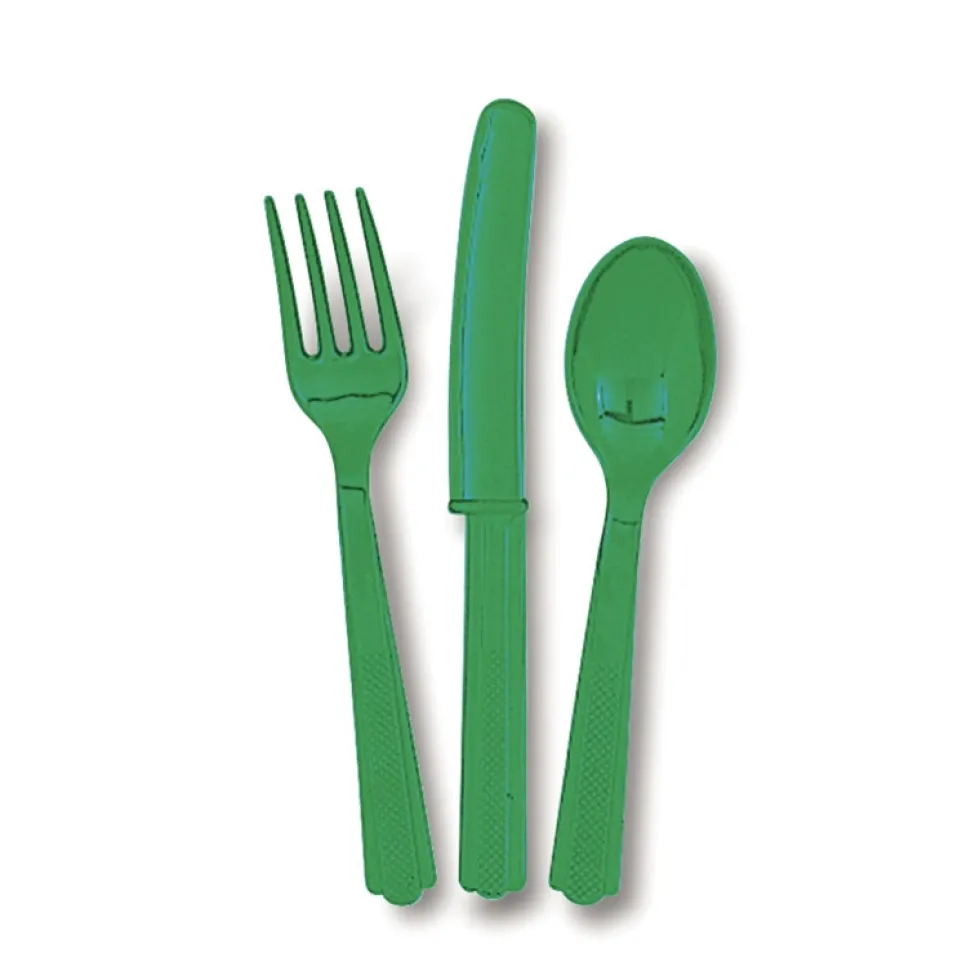 Juego de 18 cubiertos de plástico Verde