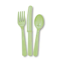 Juego de 18 cubiertos de plástico Verde Pastel