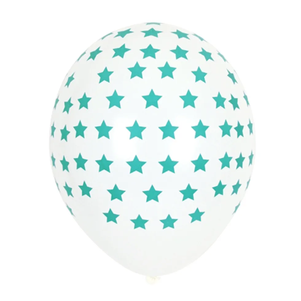 Juego de 5 globos blancos con estrellas azul turquesa