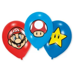 Juego de 6 Globos de Látex Super Mario 27,5 cm