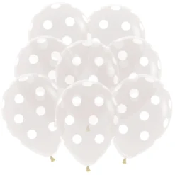 Juego de 12 Globos Transparentes con Lunares Blancos